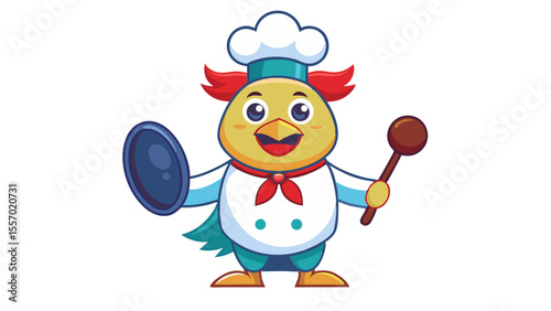 Adorable Cartoon Rooster Chef Cooking Illustration