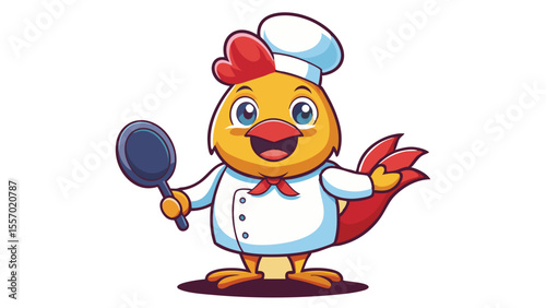 Adorable Cartoon Rooster Chef Culinary Character Illustration