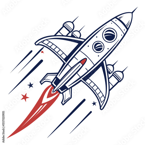 Vintage Rocket Ship Illustration Space Exploration Design