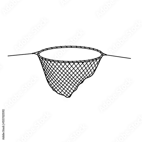 Fishing Net: A close-up illustration of a meticulously crafted fishing net, poised and ready for its intended use, embodying the essence of angling.