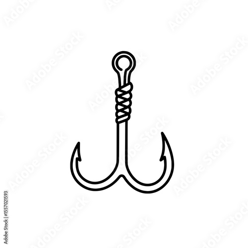 Fishing Hook Icon: A minimalist line drawing captures the essential form of a classic fishing hook, poised, ready for its aquatic task. 