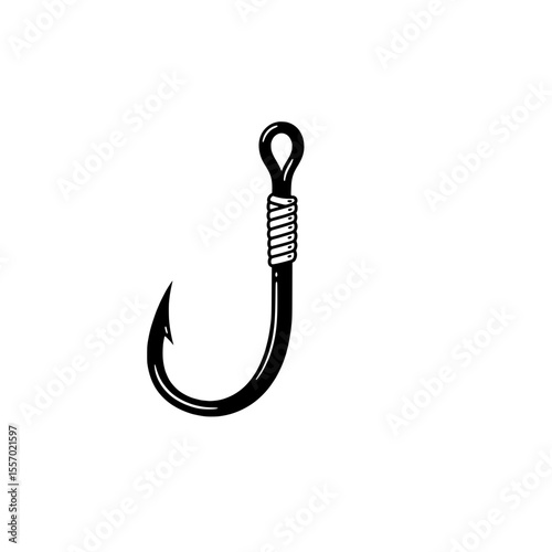Fishing Hook: An intricately designed fishing hook, with a curved tip, symbolizes the patience and anticipation inherent in angling. The object's sleek, dark form, stands out against the background.