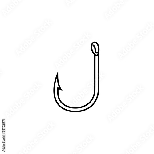 Fishing Hook: A minimalistic and bold outline of a fishing hook, presented in stark monochrome. This image embodies the simplicity of angling, perfect for projects.