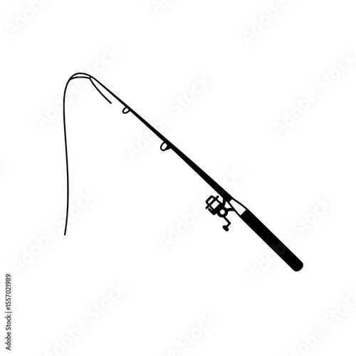 Fishing Rod Silhouette: A minimalist black silhouette of a fishing rod, depicting the sport of fishing and the tools required, perfect for outdoor and leisure projects.