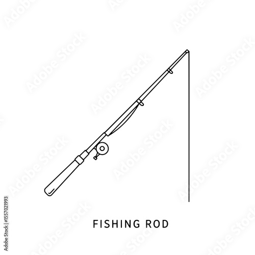 Fishing Rod Icon: A minimalist outline of a fishing rod, a tool to capture moments of leisure, depicted in a clean, modern graphic style.