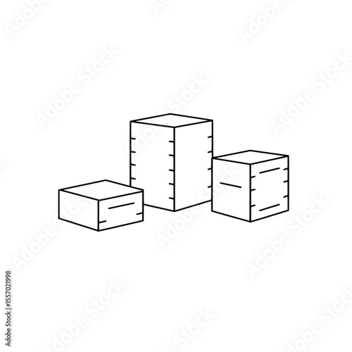 Geometric Shapes: Clean lines define a composition of geometric forms. A collection of boxes showcases a minimalist style, emphasizing shape and design with stark, graphic clarity.