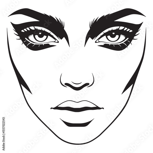 Elegant line art illustration of a female face with dramatic eye makeup and lashes