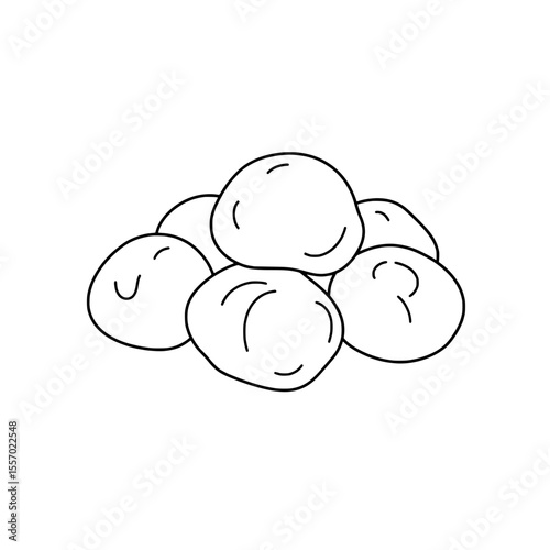 Stone Pile Outline: A simple monochrome illustration of a pile of smooth, rounded stones, evoking the essence of natural artistry and simplicity.