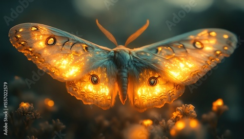 Moth soaring with glowing antenna flames