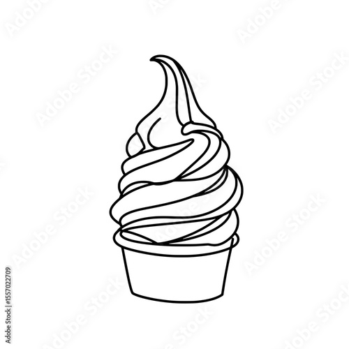 Delightful Swirl: A monochrome illustration of a creamy swirl of soft serve ice cream, a sweet indulgence in a classic cup. 