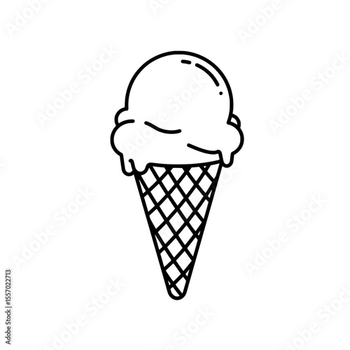 Simple Ice Cream Cone: A minimalist illustration of an ice cream cone with a single scoop of ice cream, presented in a clean, modern style.