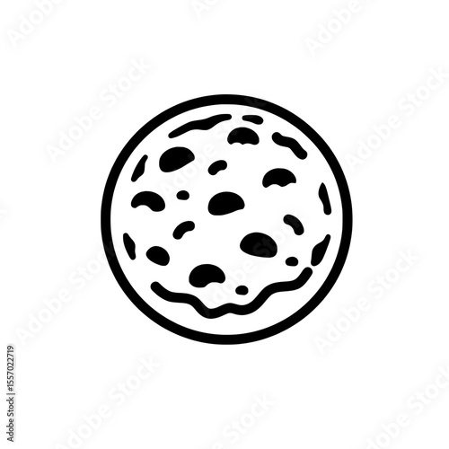Pizza: a simple illustration of a circular pizza, featuring a minimalist black outline of a delicious crust and toppings.