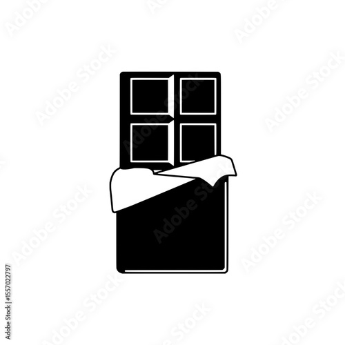 Chocolate Bar Silhouette: A simple, elegant silhouette of a partially unwrapped chocolate bar, perfect for conveying indulgence and the allure of sweet treats.