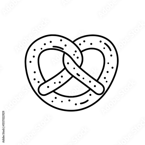 Artisanal Pretzel: A classic, beautifully detailed line art rendering of a freshly baked pretzel, inviting and evoking the simple pleasures of a comforting snack.