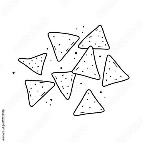 Crispy Triangle Treats: A minimalistic illustration of delicious tortilla chips. Simple lines create a charming, snack-ready composition.