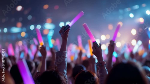 ライブ会場の熱気—光るペンライトの群れ