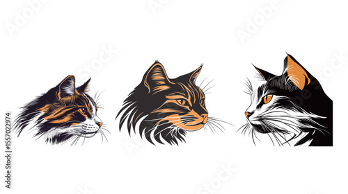 Highly detailed vector illustration of a realistic cat with natural fur texture, expressive eyes, and accurate anatomy, showcasing the feline's elegance and charm, ideal for pet-themed designs,