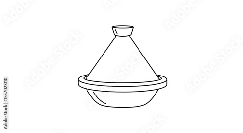 Tagine Pot: Simple illustration, a culinary symbol of the world cuisine. A detailed line drawing of a tagine pot. Evoking feelings of culinary delight.