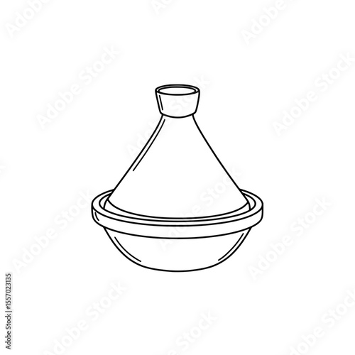 Tagine Pot: A traditional tagine pot, the vessel of culinary stories. A beautiful linear depiction.
