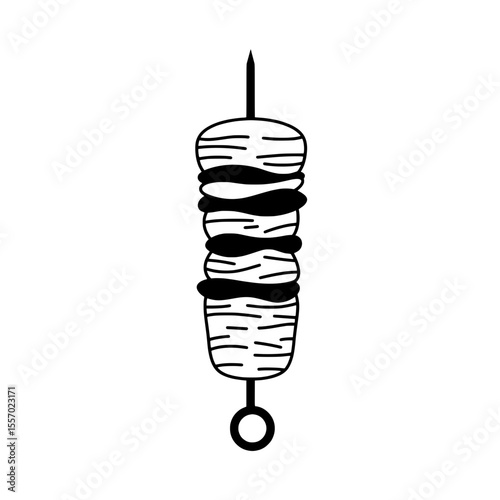 Shawarma Skewer Illustration: A simple, bold illustration of a shawarma skewer, ready for deliciousness, evoking the rich flavors and textures of this classic dish.