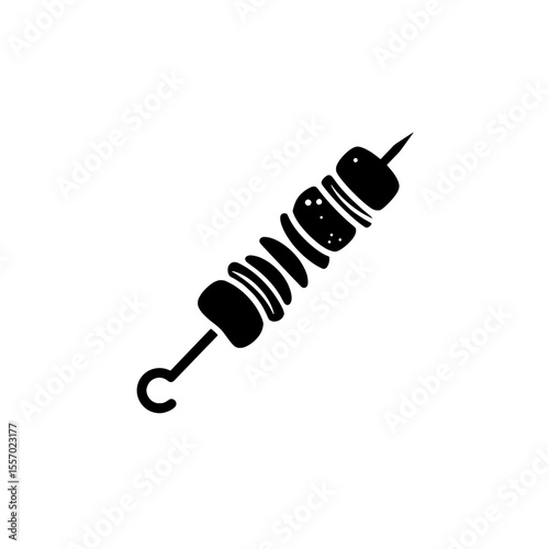 Barbecue Skewer Silhouette: A minimalist black silhouette of a tasty barbecue skewer, highlighting the simple elegance of culinary art. 