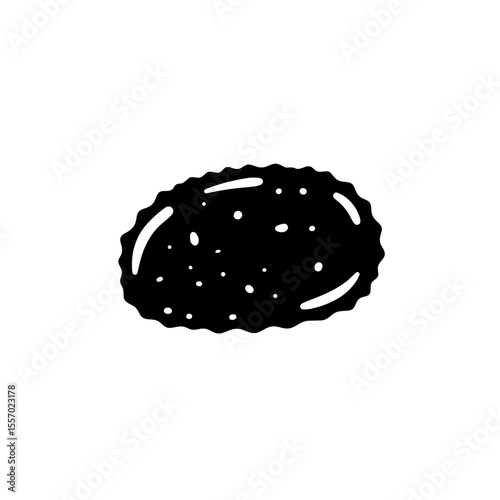 Illustration of a black cookie: A simple and elegant illustration of a cookie, depicted in stark black against a pure background. The focus is on the clean lines and minimal design.