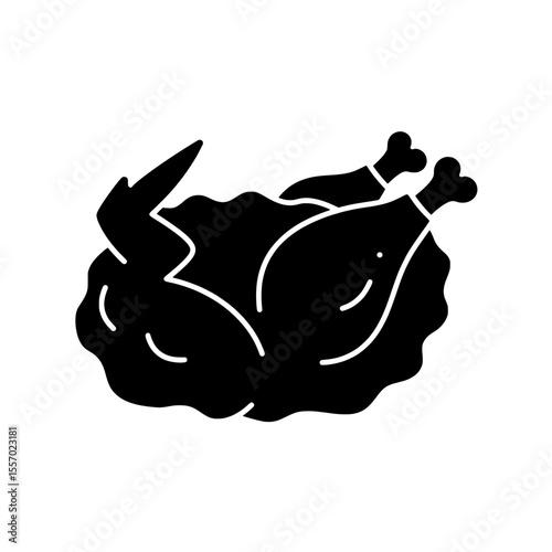 Culinary Delight: A silhouette of a whole roasted chicken, a simple yet elegant black-and-white representation, celebrating culinary artistry.