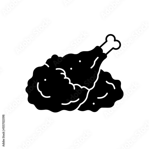 Fried Chicken Silhouette: A bold black silhouette showcases a succulent piece of fried chicken, emphasizing its crispy texture.