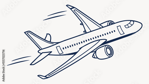 Airplane Taking Off Line Art Illustration of Aircraft in Flight