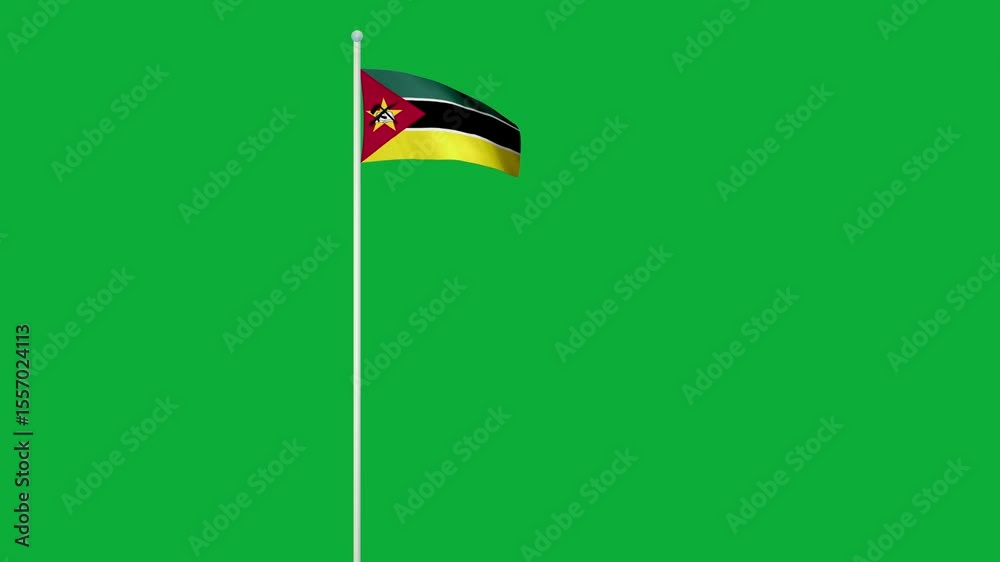 MOZAMBIQUE flag. MOZAMBIQUE flag video. Flag of MOZAMBIQUE Waving in the wind, video, mp4, waving in the Sky, Green screen flag, national flag of the country.