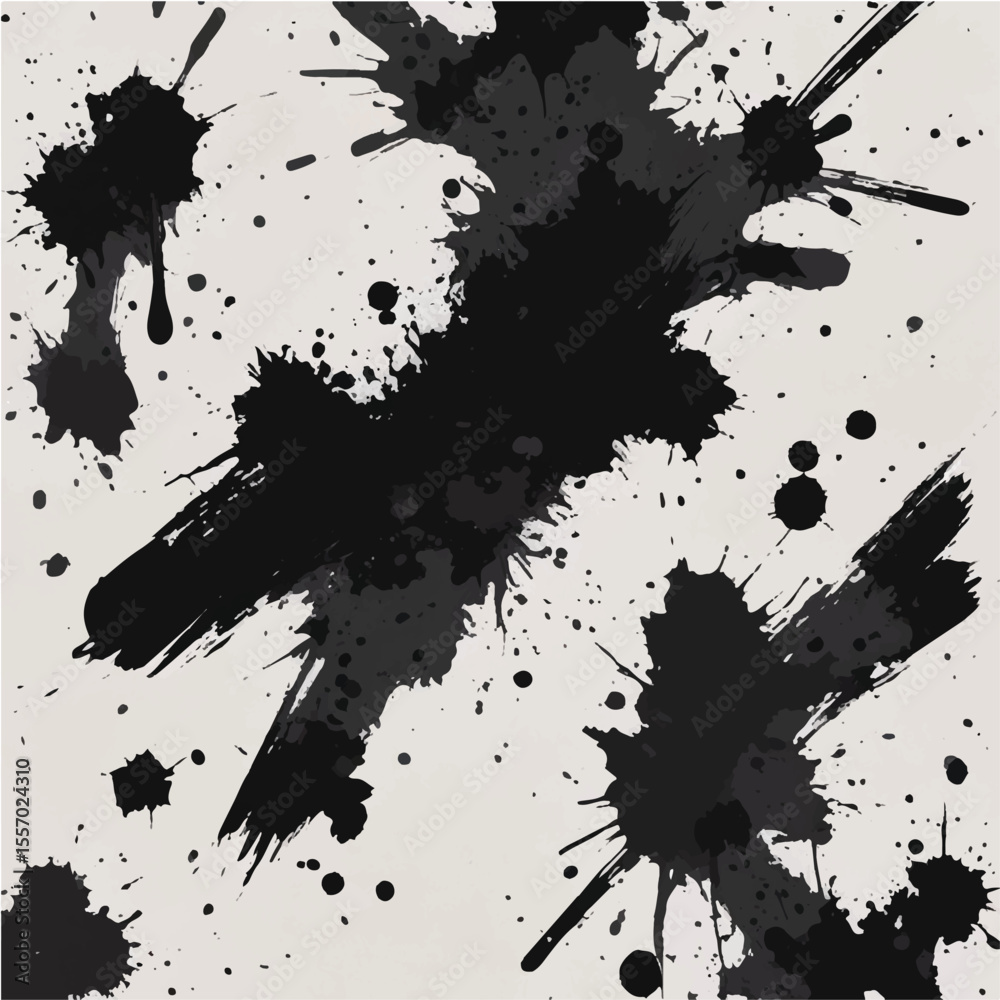 Abstract vector grunge background with black ink splatters and paint stains
