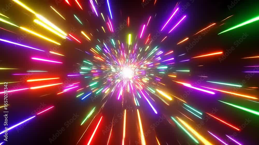 Colorful burst of light rays radiating from a central point, creating a vibrant, dynamic visual effect