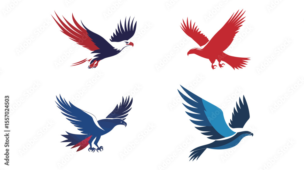 Fototapeta premium A striking silhouette of an eagle in mid-flight with wings fully spread, symbolizing power, freedom, and vision—perfect for patriotic themes, nature-inspired designs, strength concepts,