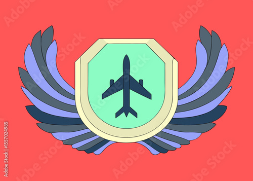 Air Travel Crest Airplane Emblem with Wings, Aviation Logo Design