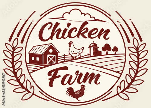 Rustic Chicken Farm Logo Design Vintage Barn, Hens, and Rooster Illustration