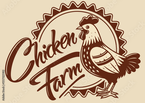 Rustic Chicken Farm Logo Design Vintage Style Illustration