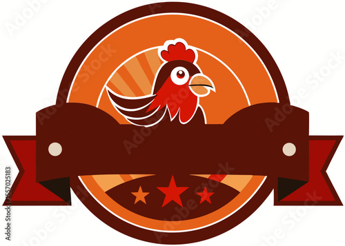 Retro Rooster Illustration Vintage Chicken Badge Design