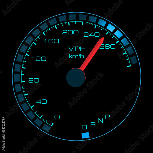 MPH car dashboard speed indicator on black background.