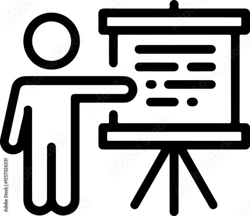 Person pointing to a presentation board with text and bullet points