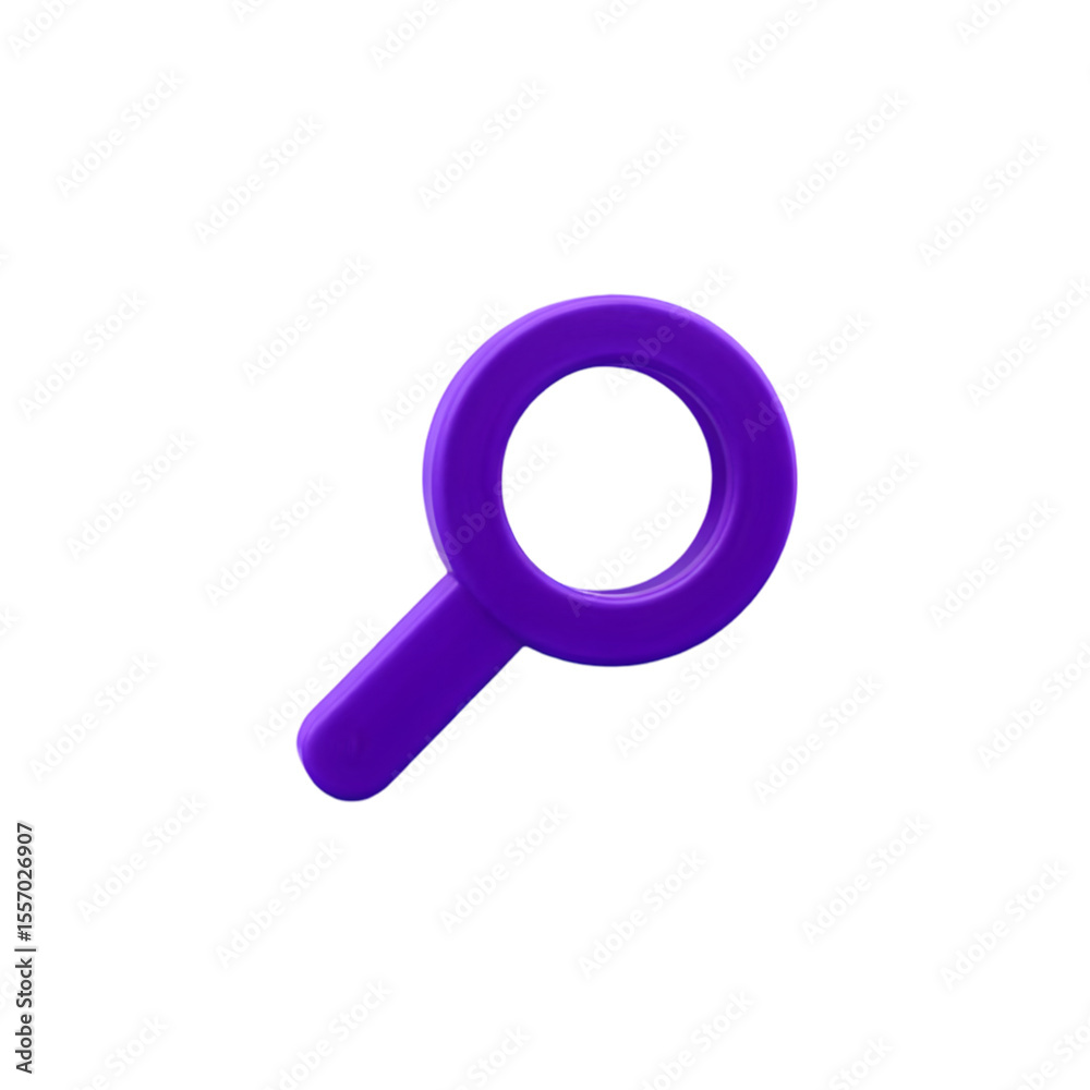 Three dimensional purple magnifying glass icon digital illustration isolated on a transparent background Three dimensional purple magnifying glass icon digital illustration isolated on a transparent background