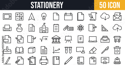 Education and Stationery Icons set. School, Science, Learning Tools, Writing, and Office Essentials icon pack