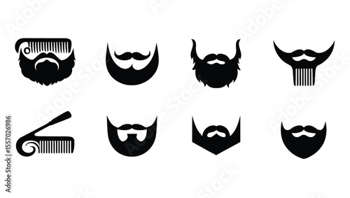 Vector art of a set of ten different beard styles illustrated as black icons isolated on white background
