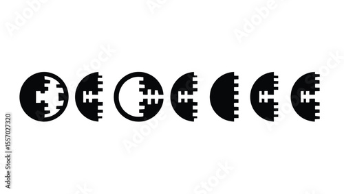 Vector art of a series of black circles showing a segmented process, isolated on white background