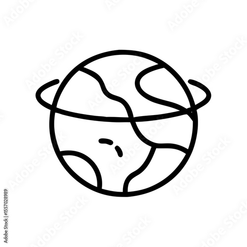Simple line drawing of the Earth with rings surrounding it  