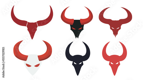 Black devil horns vector icon in minimal silhouette style on white background, representing evil, fantasy, mischief, Halloween themes, gothic symbolism, or dark mythology concepts, perfect for tattoos