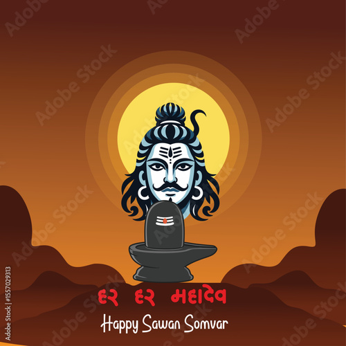  happy Swan Somvar Lord Shiva, the Hindu deity, with a blue face, third eye, and flowing black hair. He is seated in a meditative pose, holding a trident and a skull, happy Swan Somvar