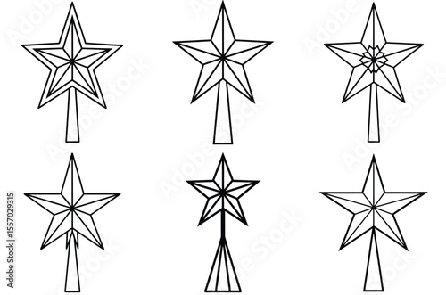 Collection of six geometric star designs for christmas tree toppers