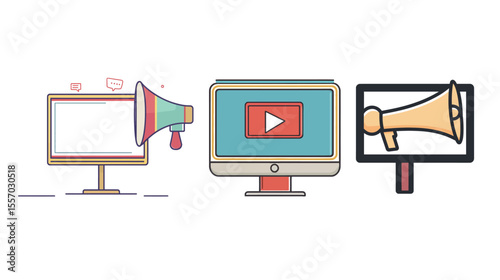 Modern digital ad line art vector icon with clean minimalist outline, depicting targeted online marketing and digital advertising concepts like PPC, SEO, media strategy, and promotion