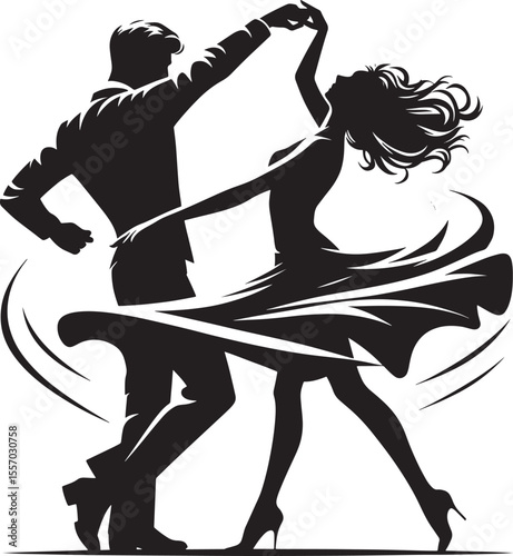 Stylish and elegant silhouette of a couple performing a passionate ballroom dance in rhythm