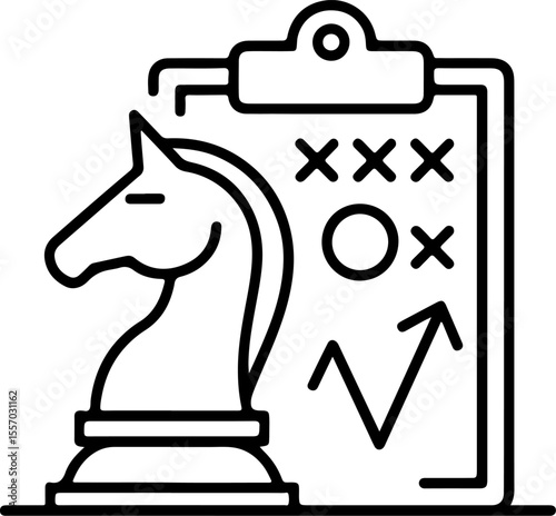 Chess strategy planning with knight and tic tac toe board on clipboard